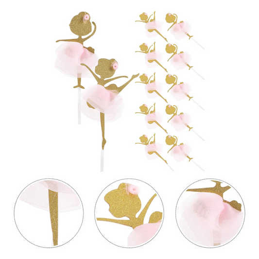 Gold Glitter Ballerina Cupcake Toppers Set