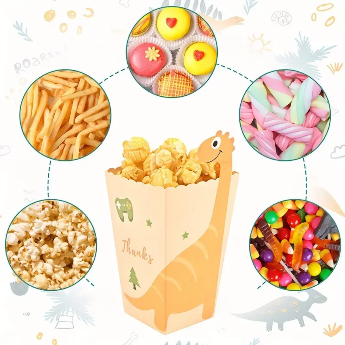 Adorable Dinosaur Popcorn Boxes Set