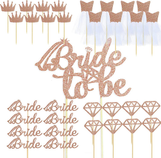 Rose Gold Pink Glitter Bride to Be Cupcake Toppers