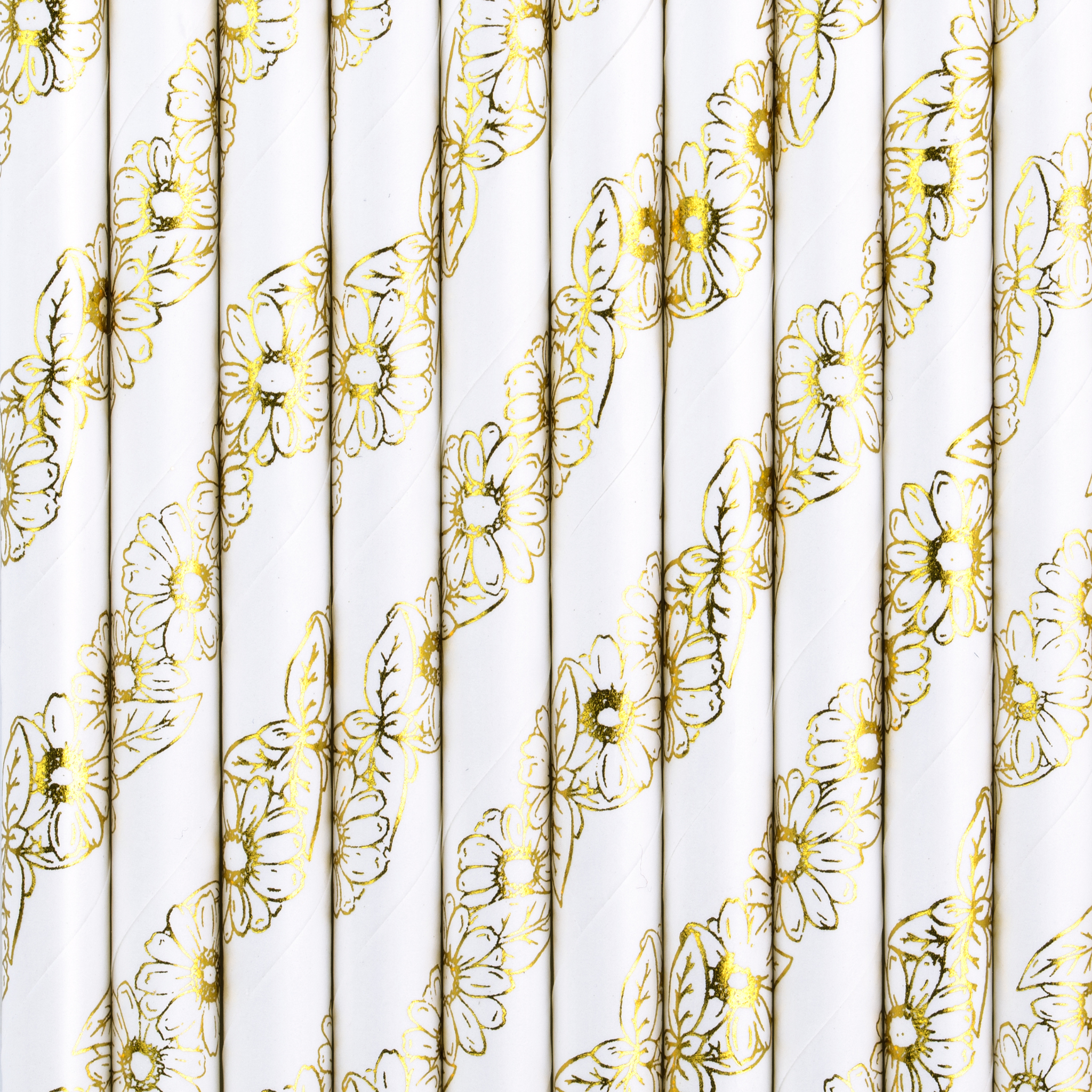 Golden Flower Ivory Paper Straws Set