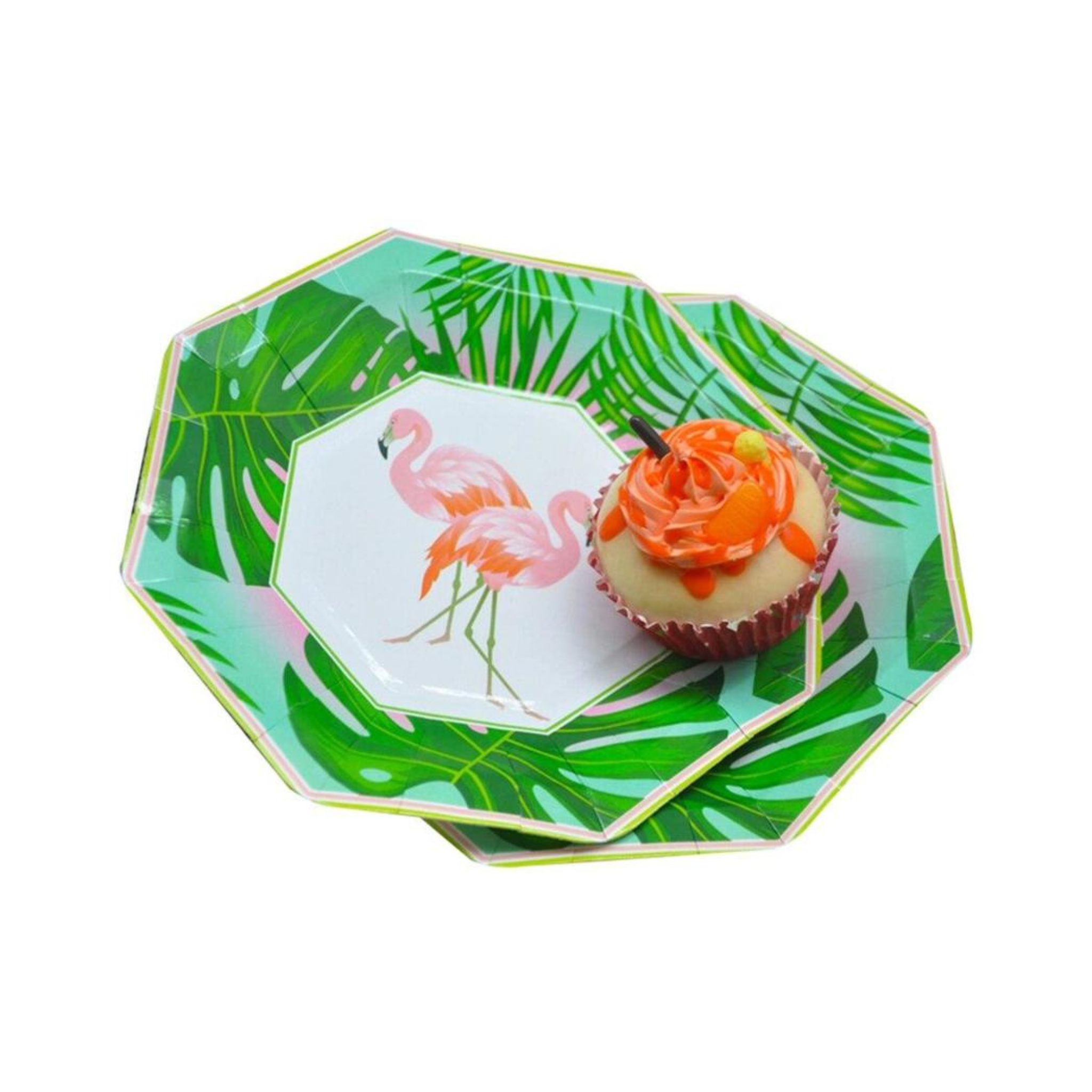 Flamingo Theme Green Print Plates Set