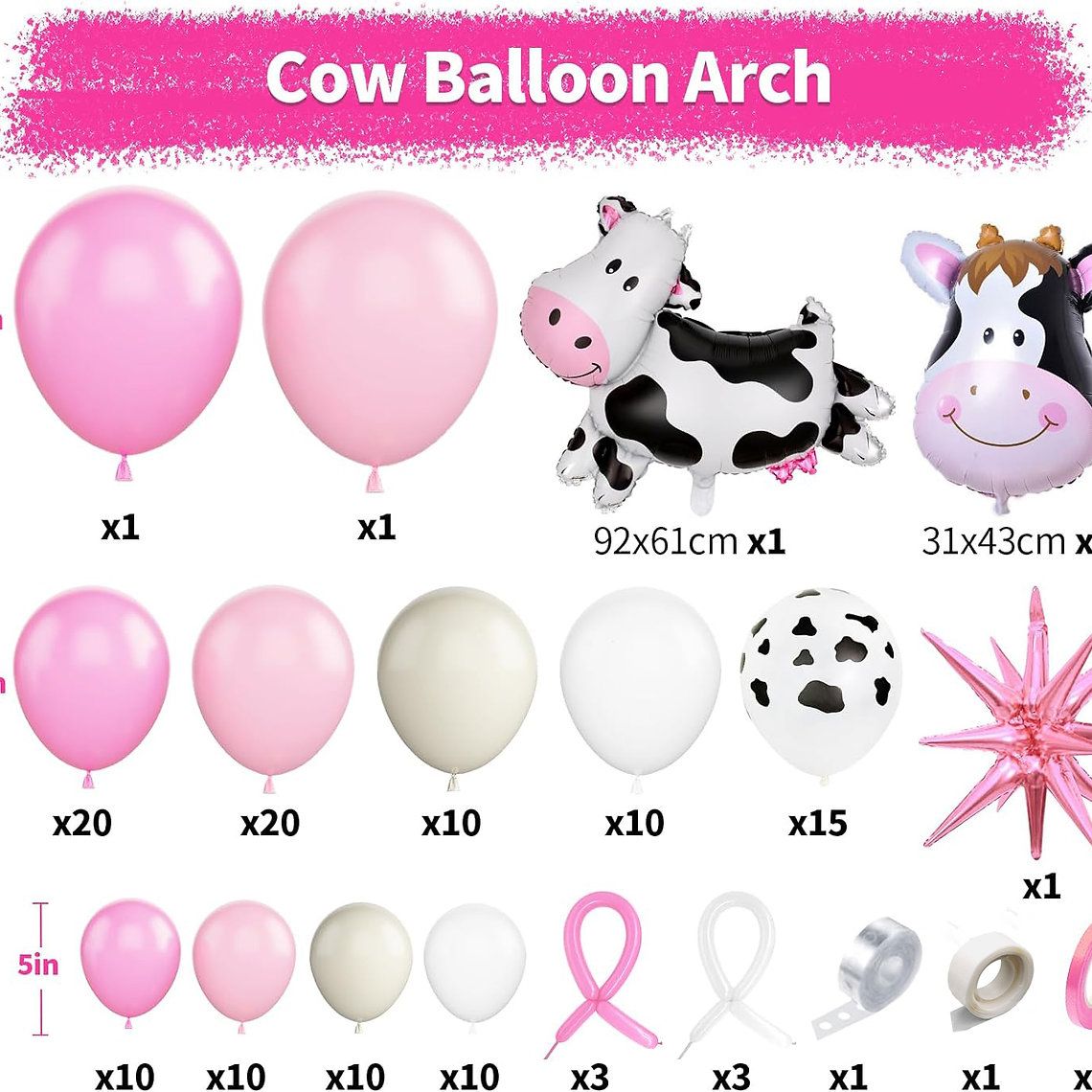 Pink White Cow Balloon Arch Decorations