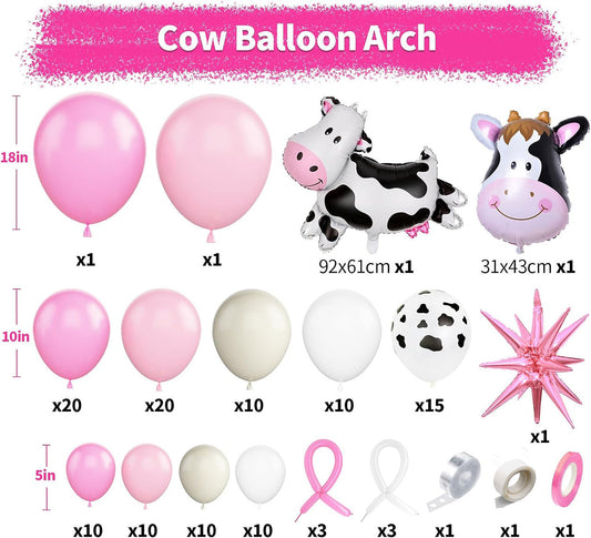 Pink White Cow Balloon Arch Decorations