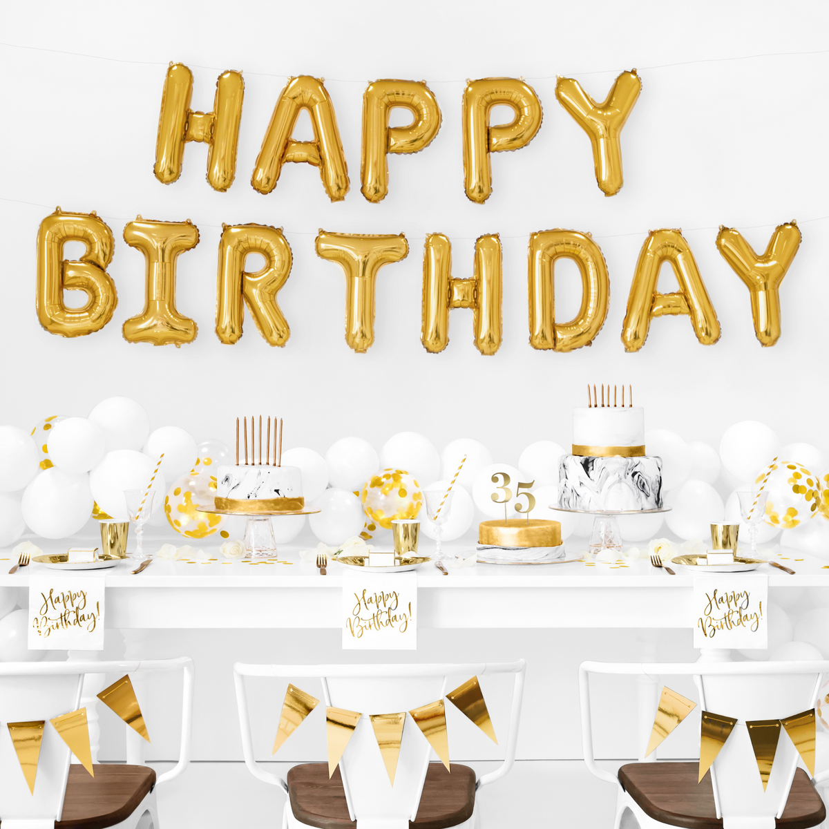 Gold Happy Birthday Foil Balloon Banner
