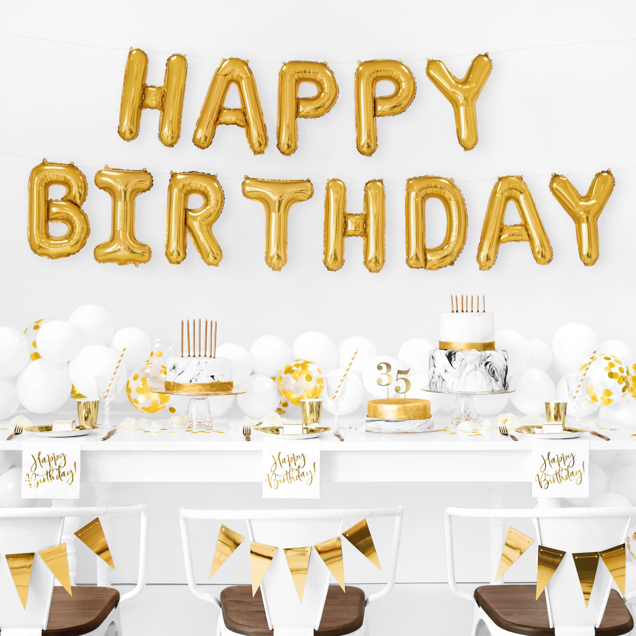 Gold Happy Birthday Foil Balloon Banner