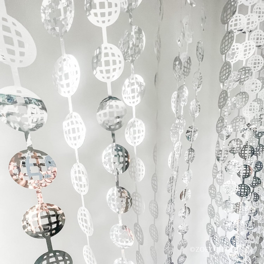 Shiny Silver Disco Ball Foil Curtain