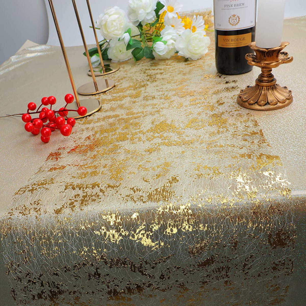Glittery Gold Metallic Foil Mesh Table Runner Roll