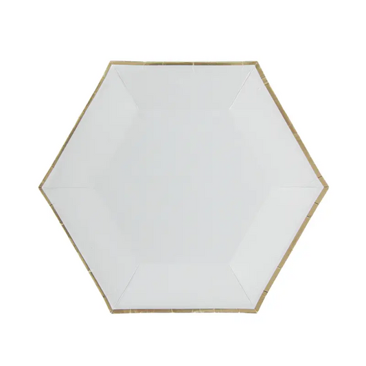 Bronzing White Hexagon 9 Inch Paper Plates Set