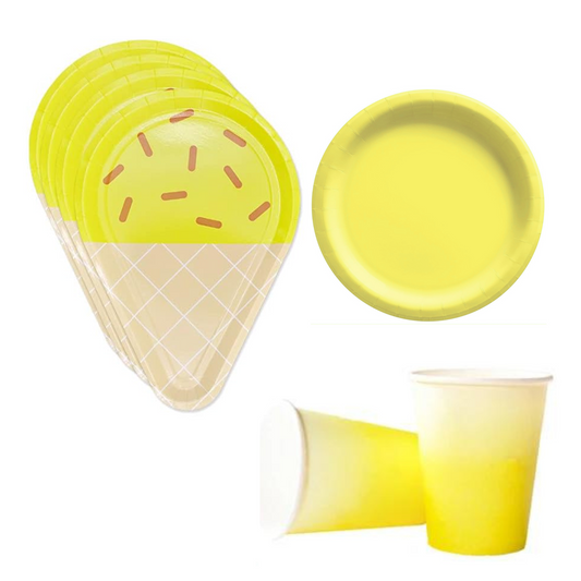 Ice Cream Theme Birthday Party Tableware Set (Yellow)