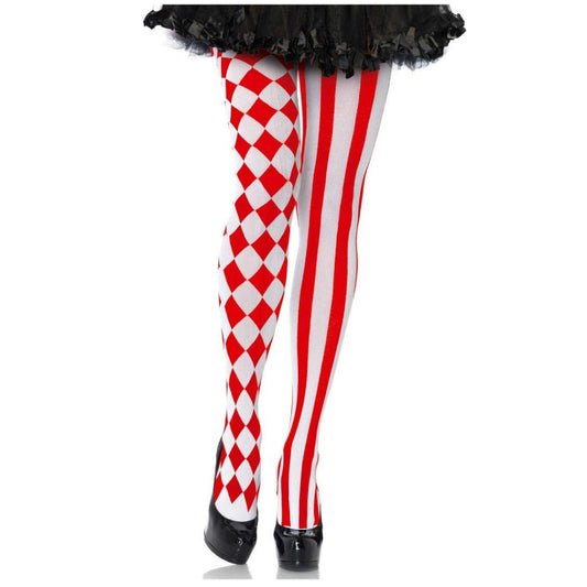 Harlequin Pantyhose Red Checkered & Striped