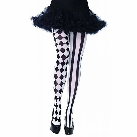 Harlequin Pantyhose Black Checkered & Striped