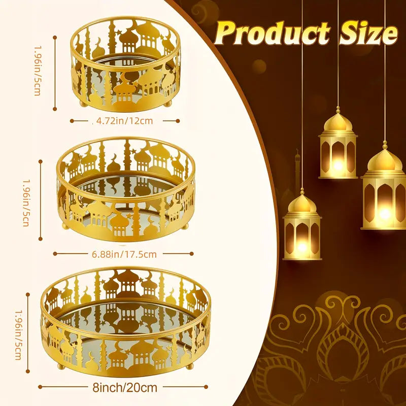 Eid Trays , Gold Color Round Shape - 3 Pcs