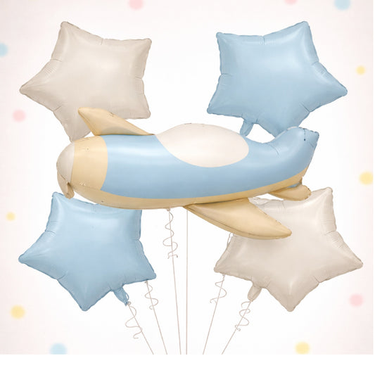 Sky Blue Airplane Foil Balloon Bouquet