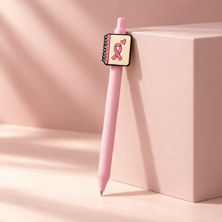 Pink October Ribbon Notebook Charm Pen