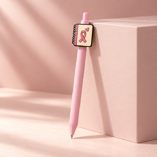 Pink October Ribbon Notebook Charm Pen