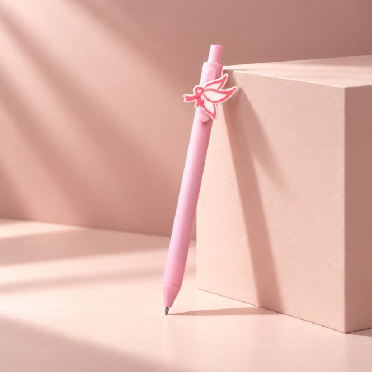 Pink October Ribbon Bow Charm Pen