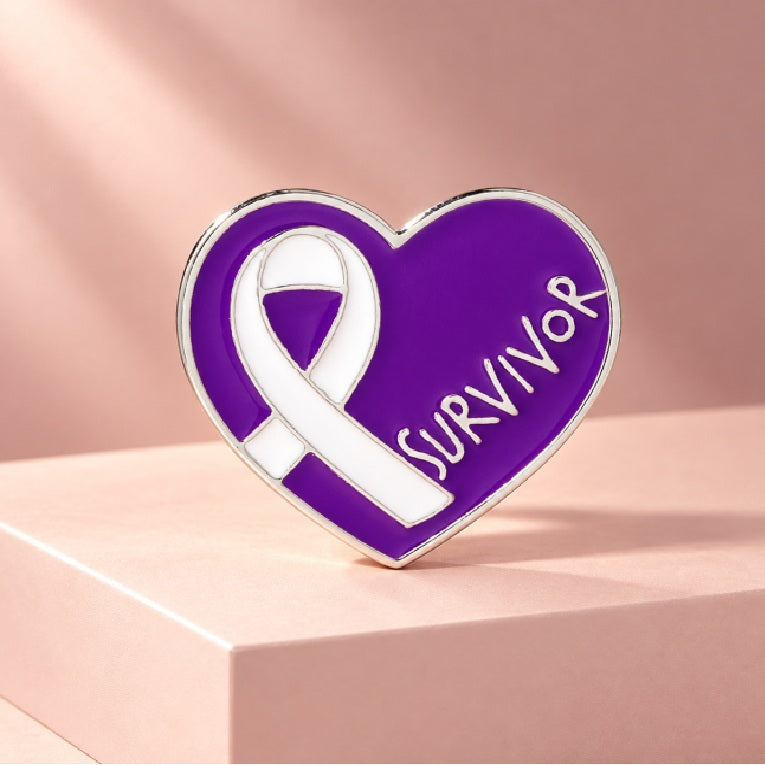 Survivor Cancer Ribbon Heart Pin (Purple)