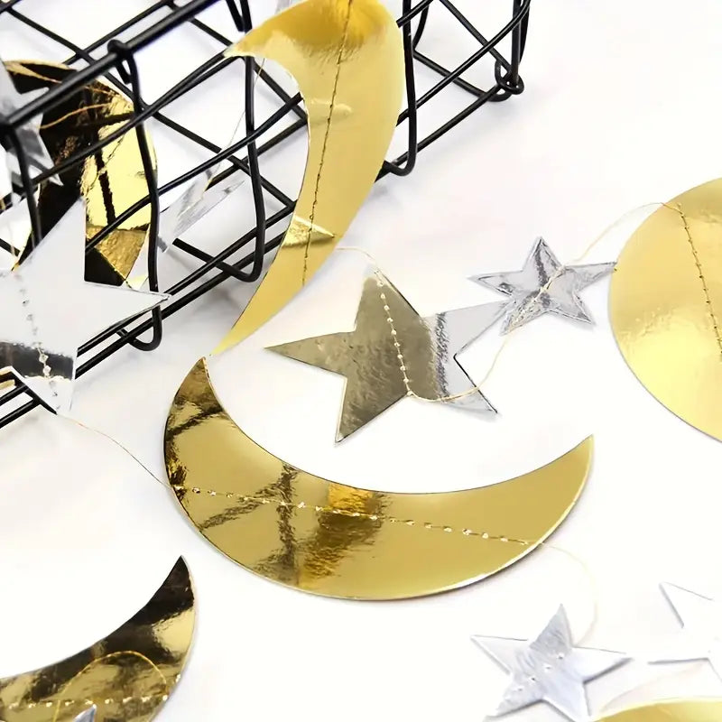 Sparkling Golden & Silvery Star and Moon Hanging Decor (4 M )