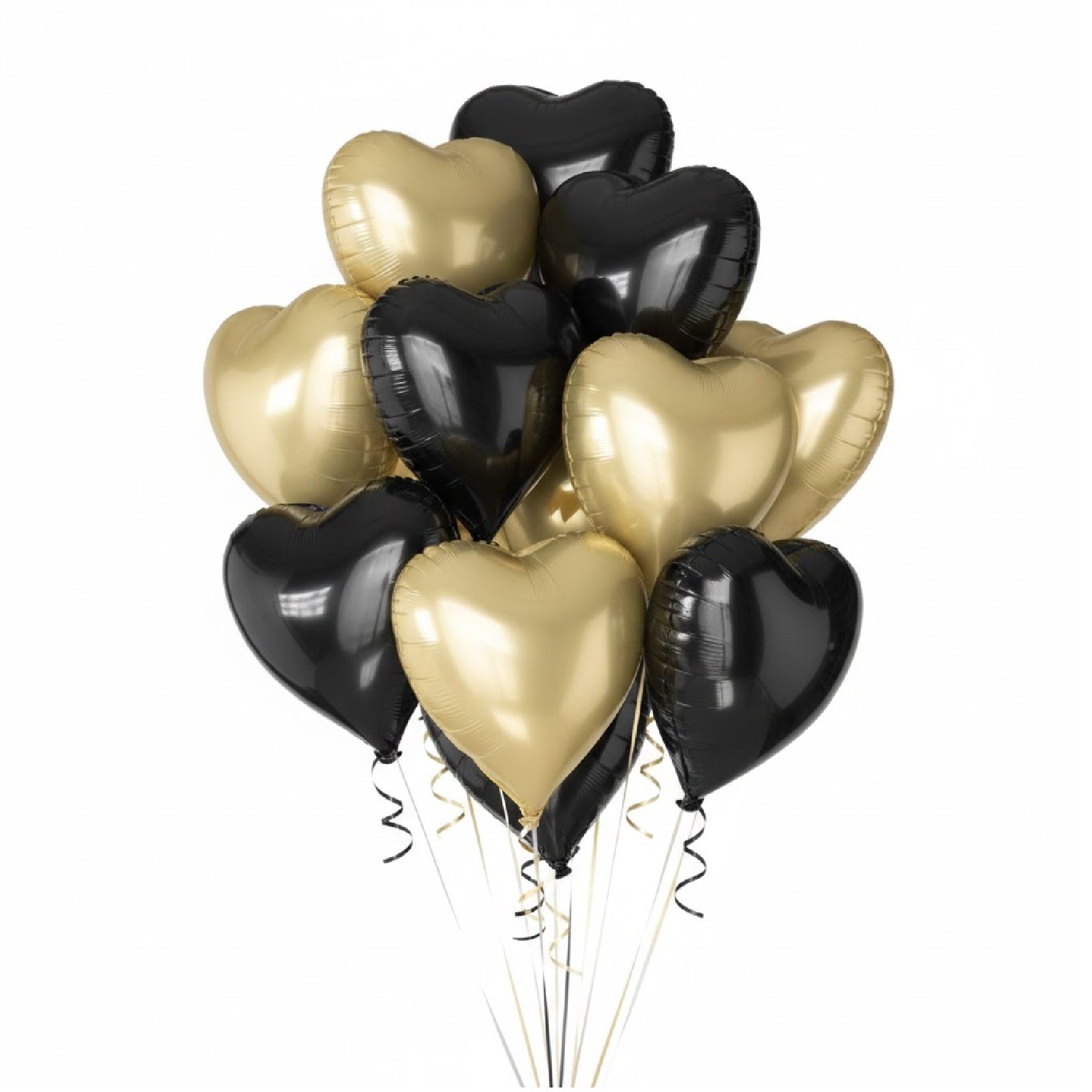 Heart Shape Helium Black & Gold Bouquet Foil Balloon - 10 Pcs