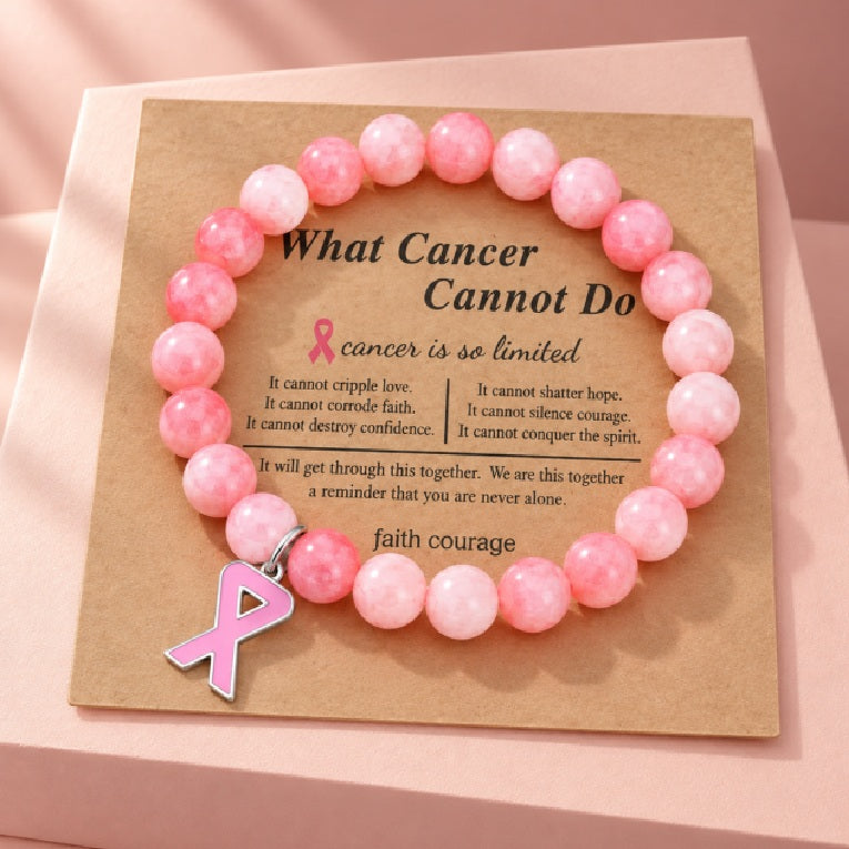 Pink October Ribbon Beaded Bracelet - Coral
