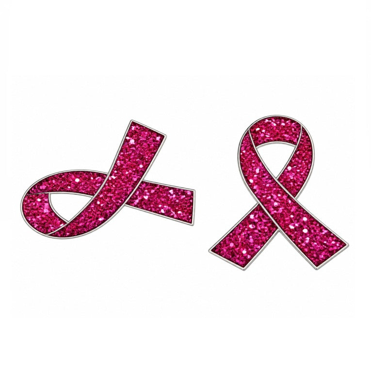 Pink October Ribbon Glitter Stud Pin