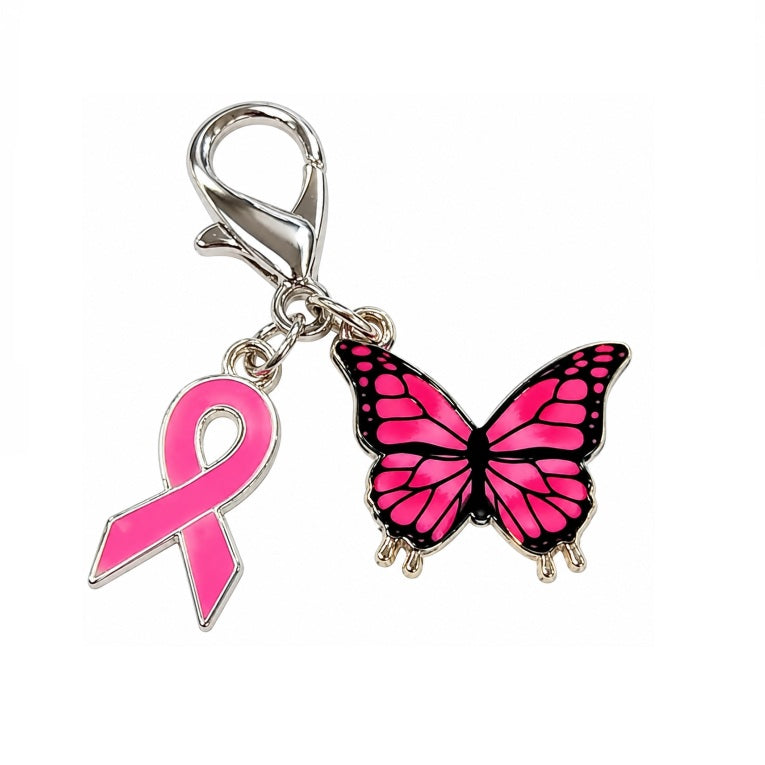 Pink October Ribbon Butterfly Charm