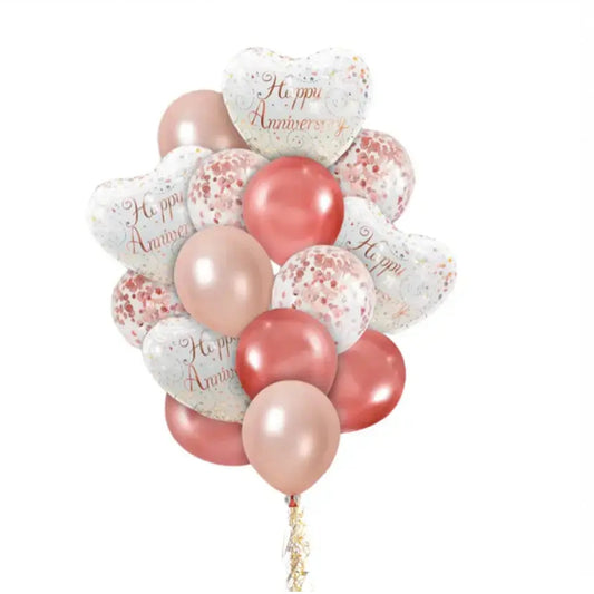 Happy Anniversary Bouquet Heart with Pink & Balloons