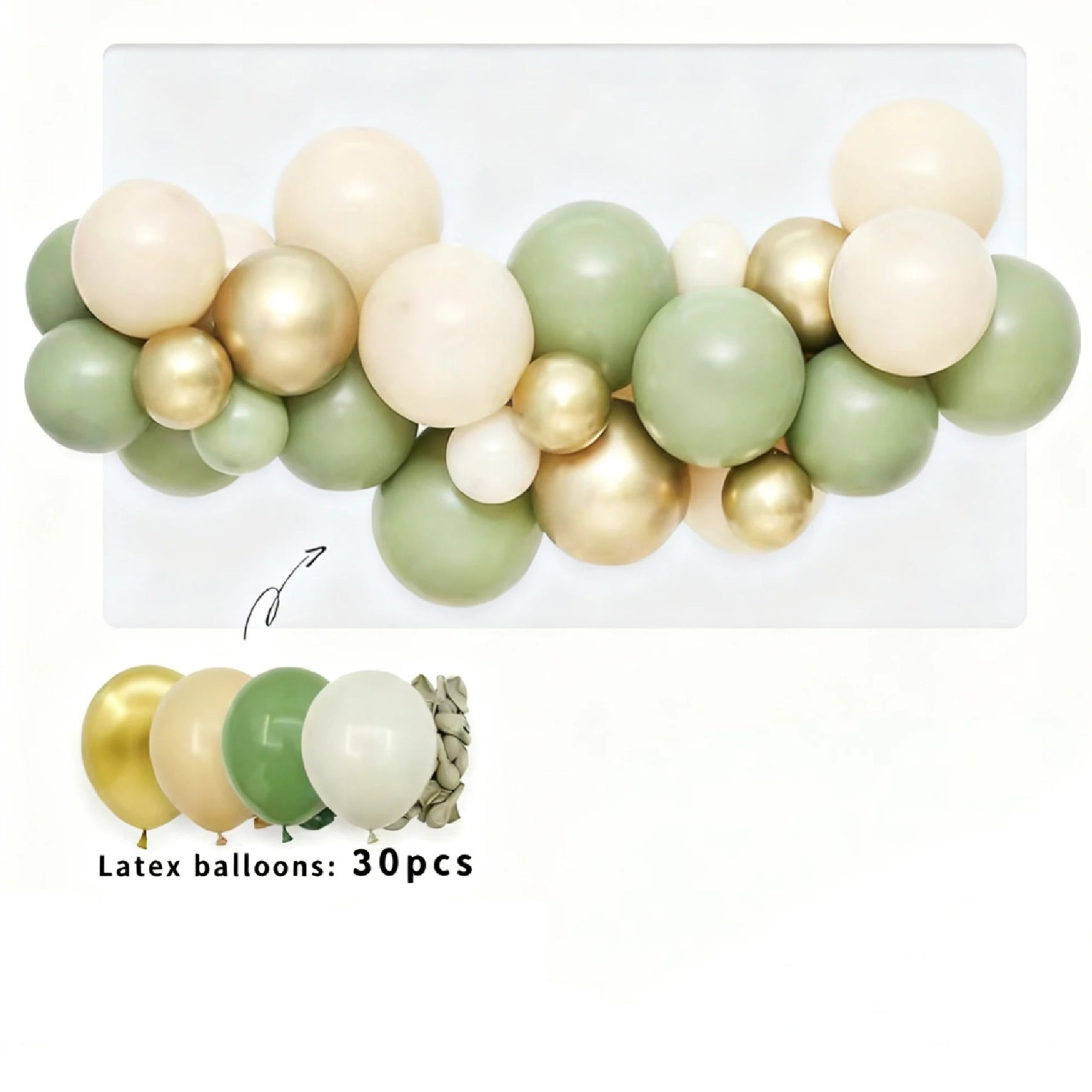 Avocado Green Cream & Gold Balloon Garland