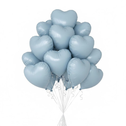 Heart Shape Helium Baby Bue Foil Balloon Bouquet - 10 Pcs
