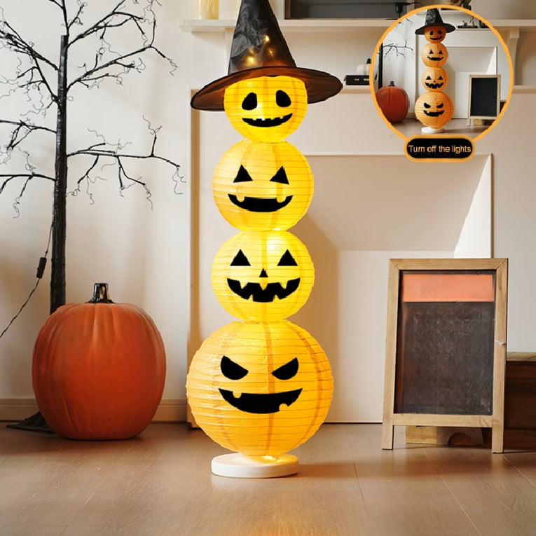 4 Head Stacked Pumpkin Lantern Decoration (Light-Up)