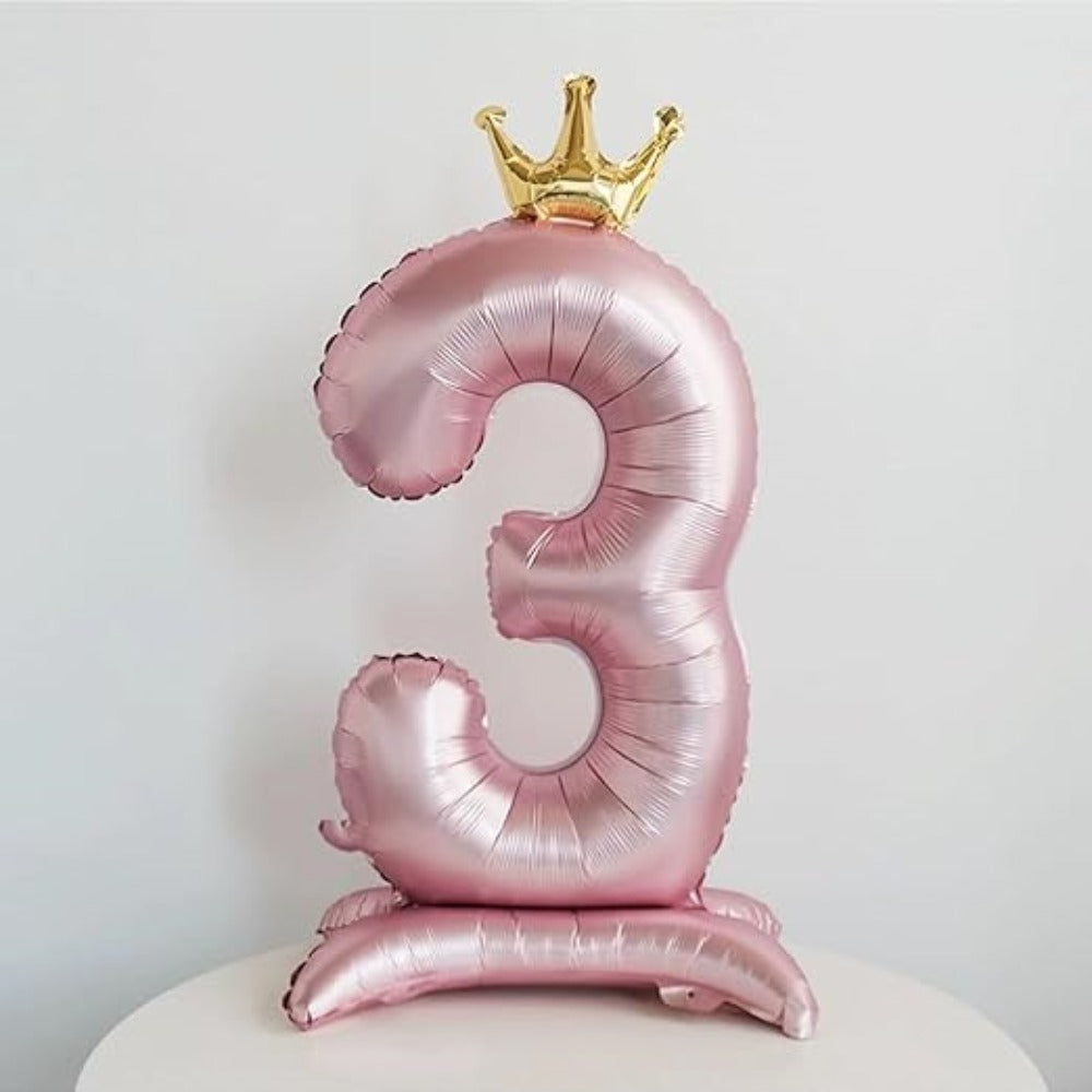 Crown Pink Number 3 Balloon with Base
