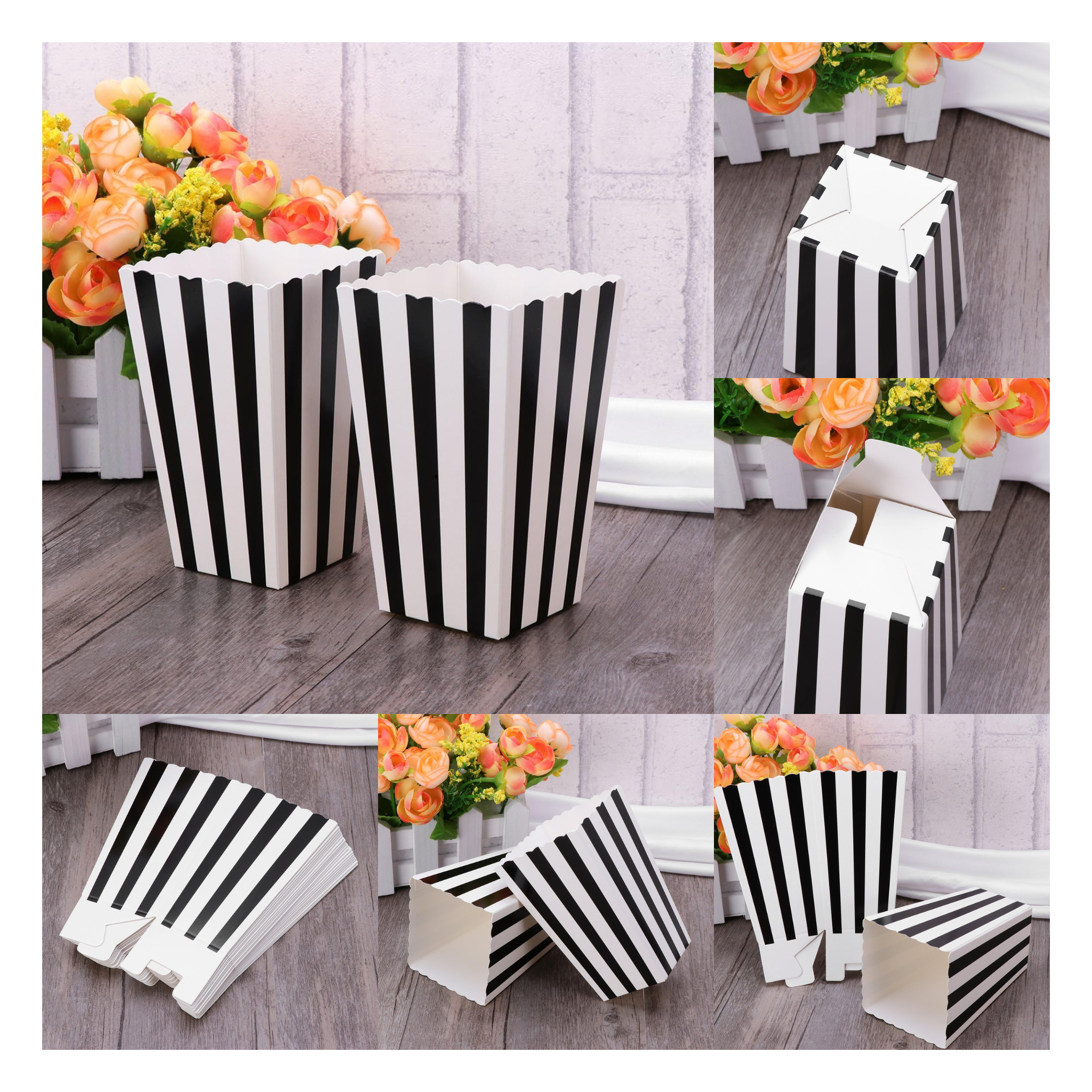 Striped Popcorn Boxes Set