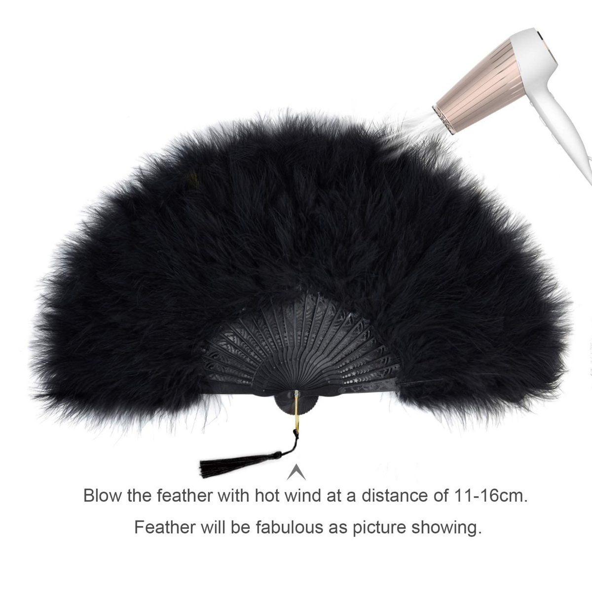 Vintage Black Feather Folding Fan Flapper