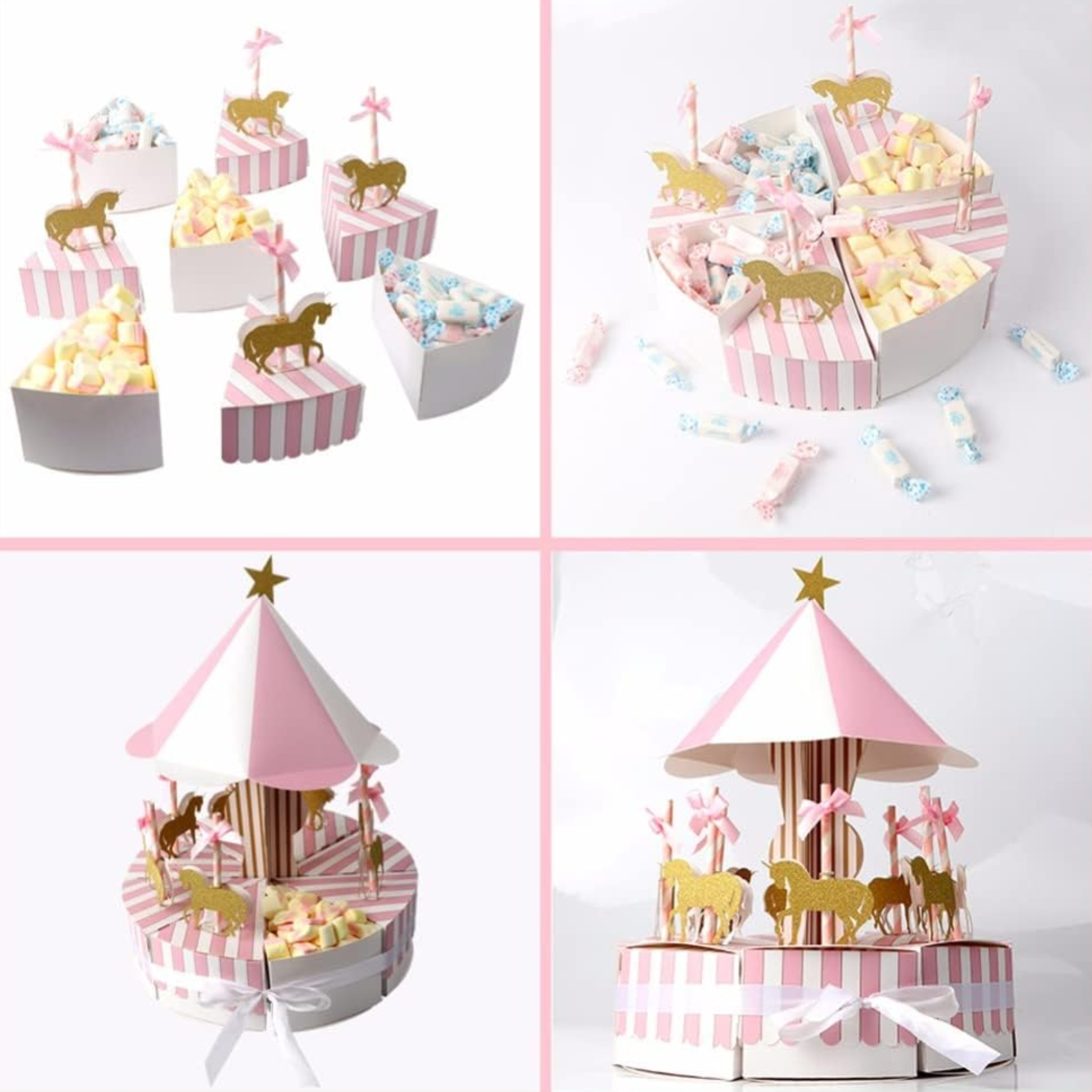 Pink Carousel Birthday Party Favor Boxes