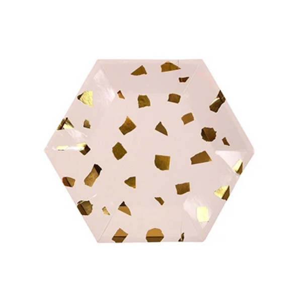 Rose Gold Foil Terazzo 8 Inch Paper Plates Set
