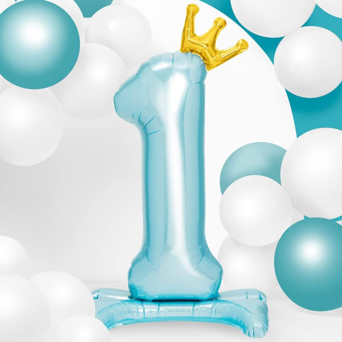 Crown Blue Number 1 Balloon with Base