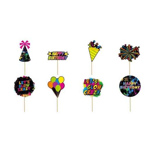 Neon Birthday Party Cupcake Toppers Set