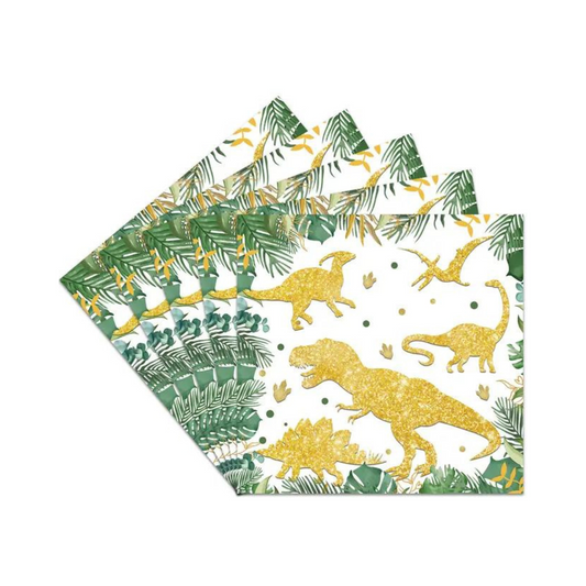 Gold Dino Birthday Party Paper Napkins Set