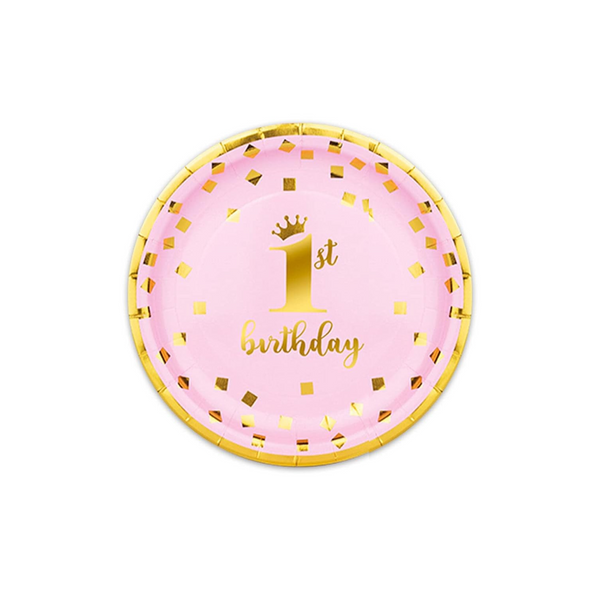 First Birthday Pink Decorations 7 Inch Paper Plates Set