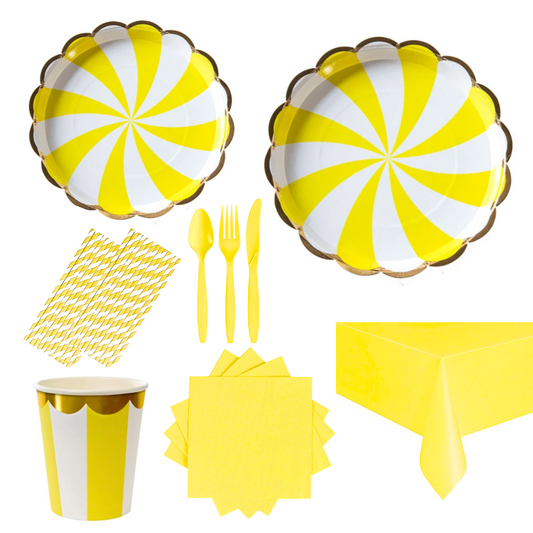 Circus Party Yellow Swirl Tableware Set