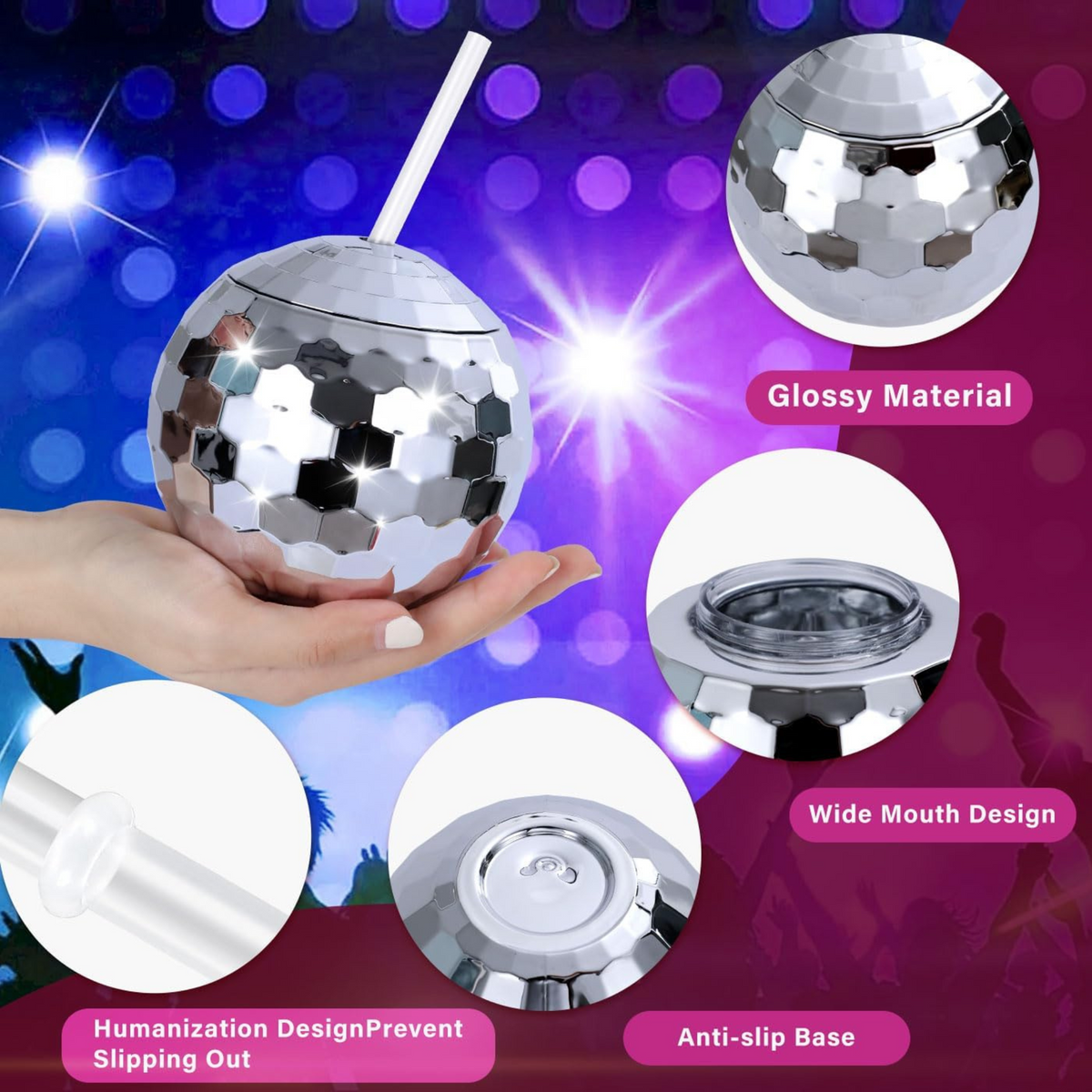 Silver Shiny Disco Ball Party Cup - 1pc