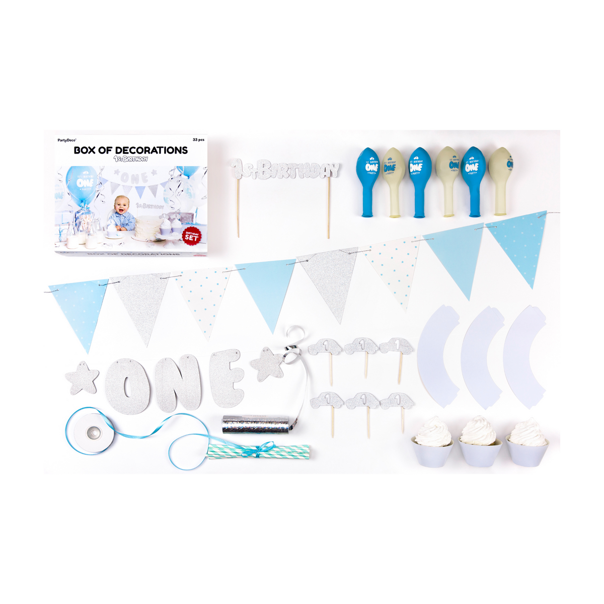 1st Birthday Decorations Set - Blue and Silver Theme