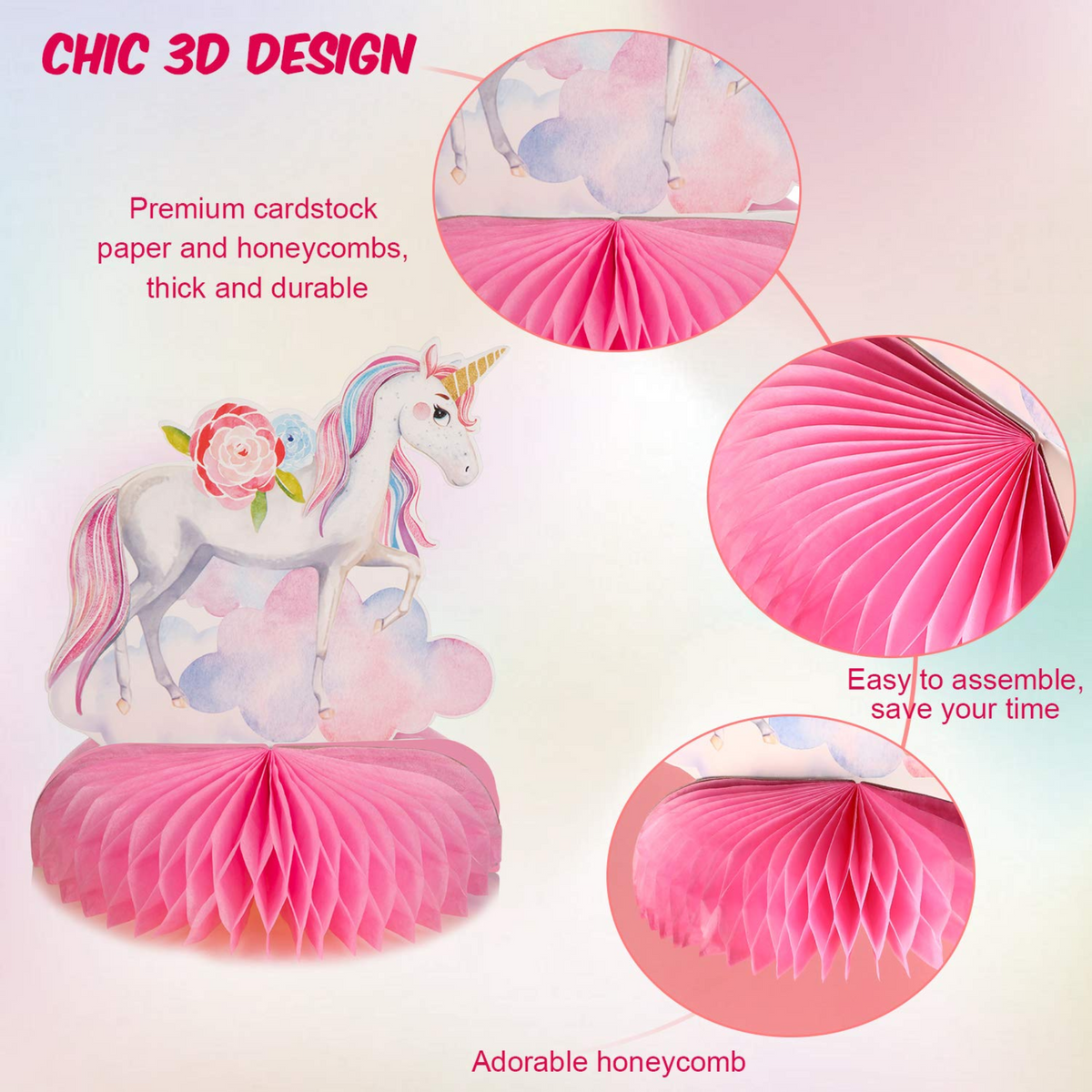 Unicorn Theme Honeycomb Decorations Set