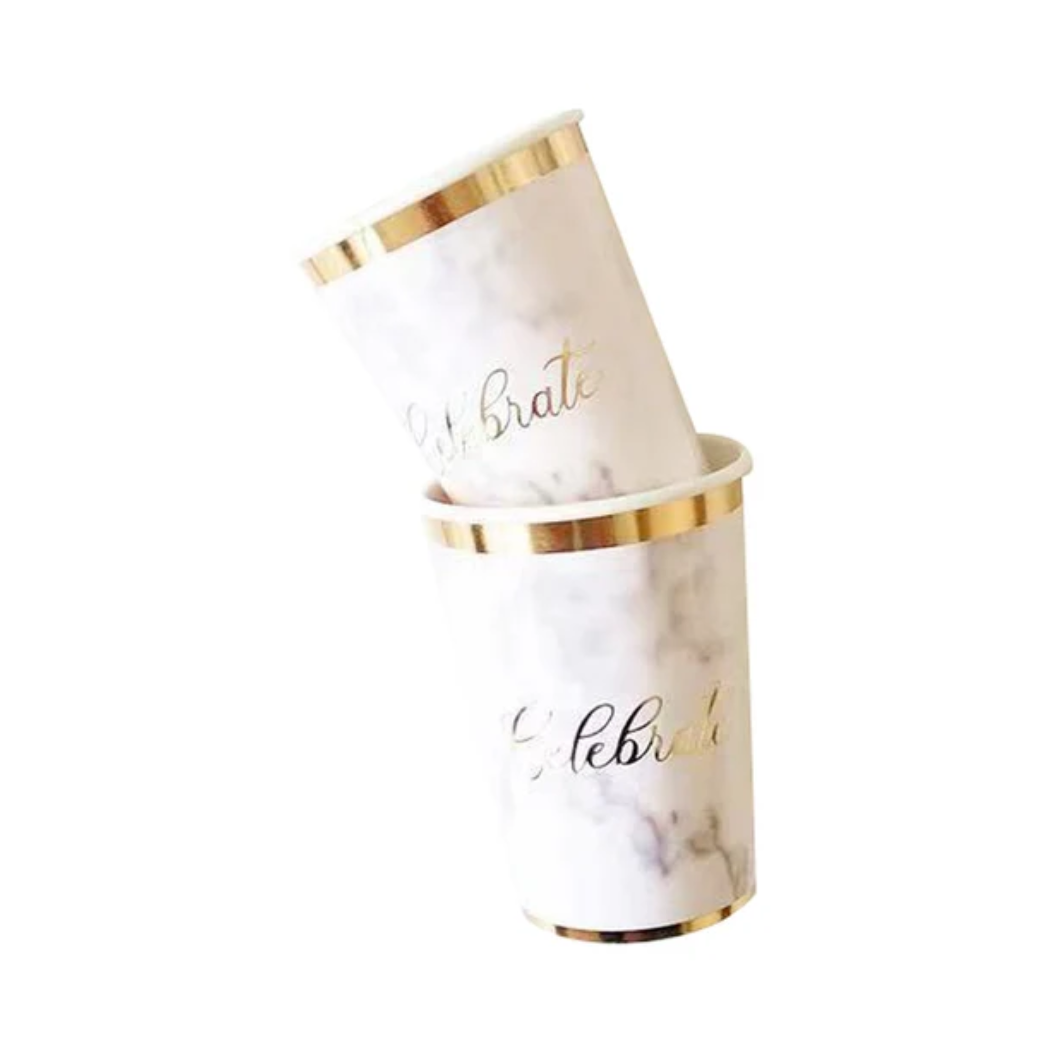 White Marble Pattern with Gold Stripe Paper Cups Set