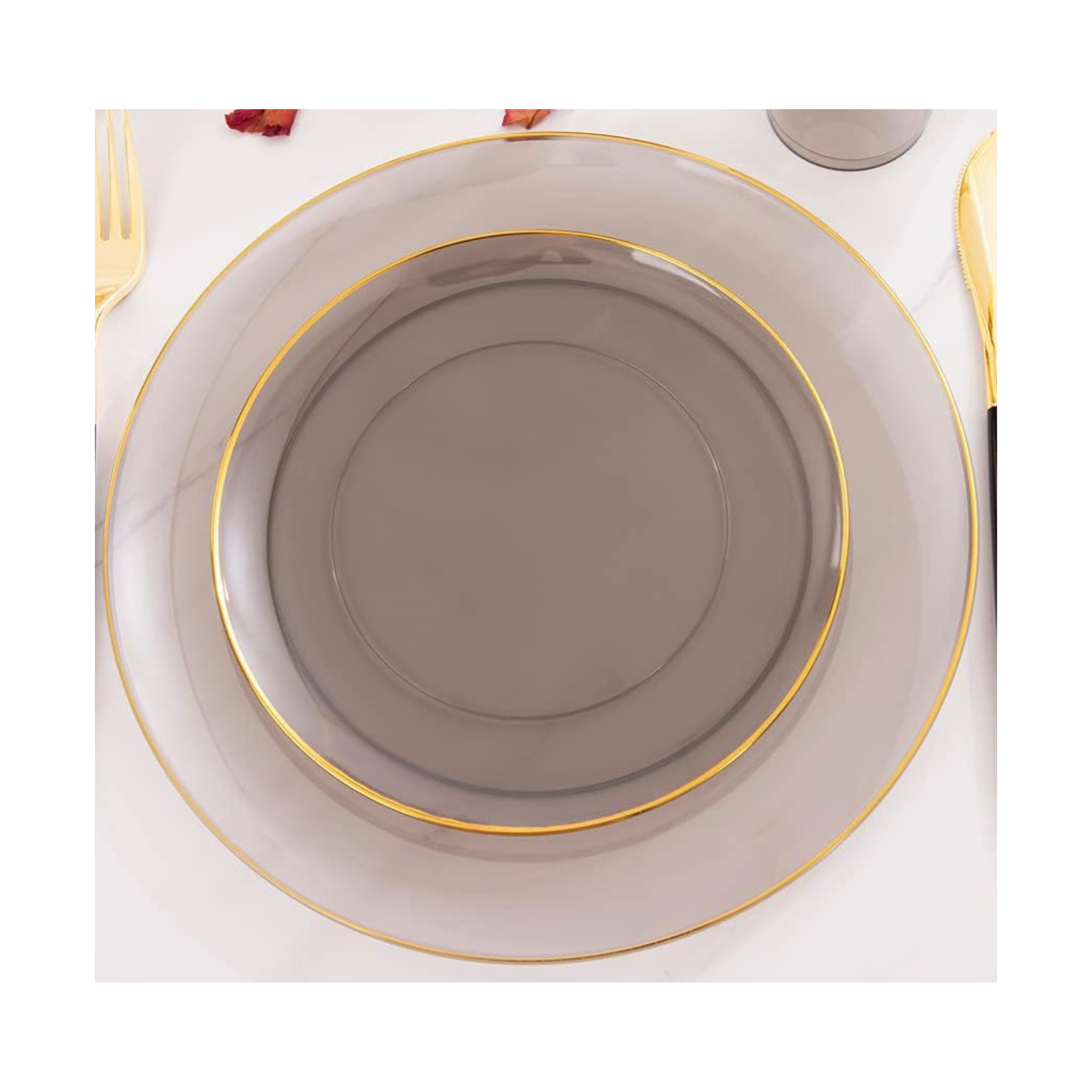 Elegant Black Dessert Plates with 19-cm Gold Rim Set