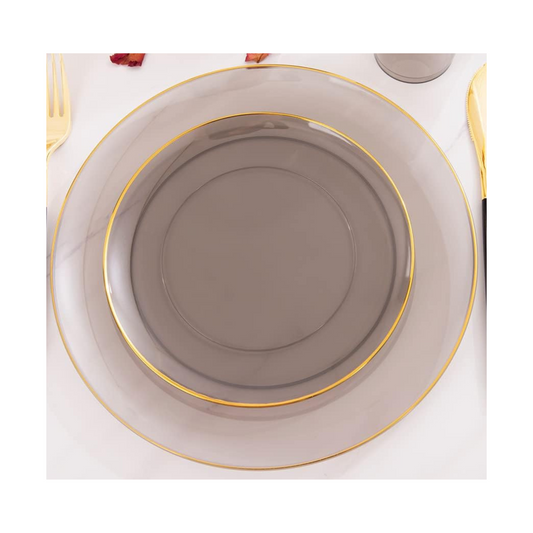 Elegant Black Dessert Plates with Gold Rim Set
