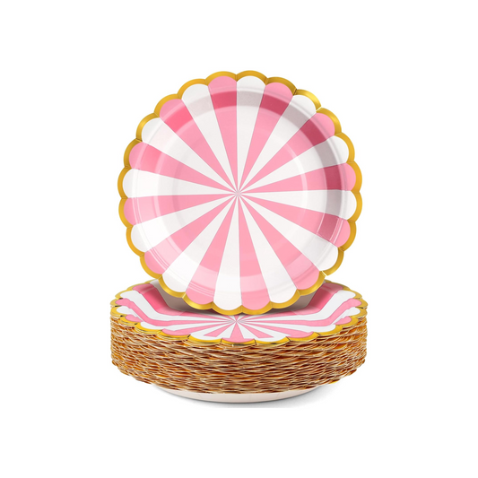 Carousel Stripe Party Theme 7 Inch Paper Plates Set (Pink)