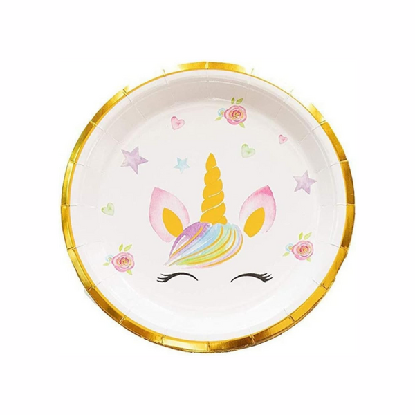 Gold Unicorn Theme Paper Plates Set