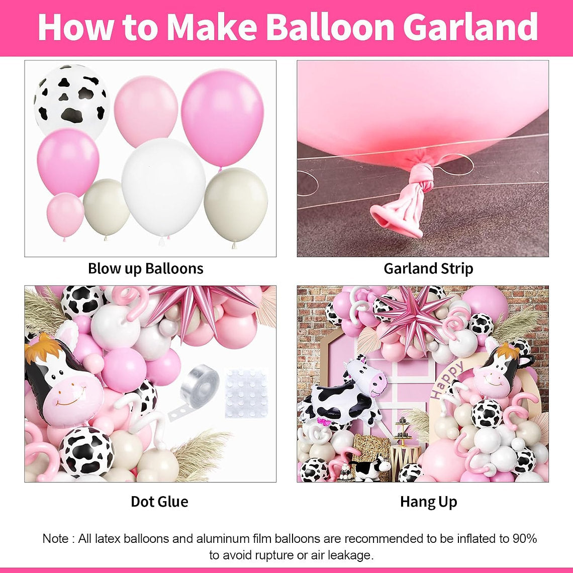 Pink White Cow Balloon Arch Decorations