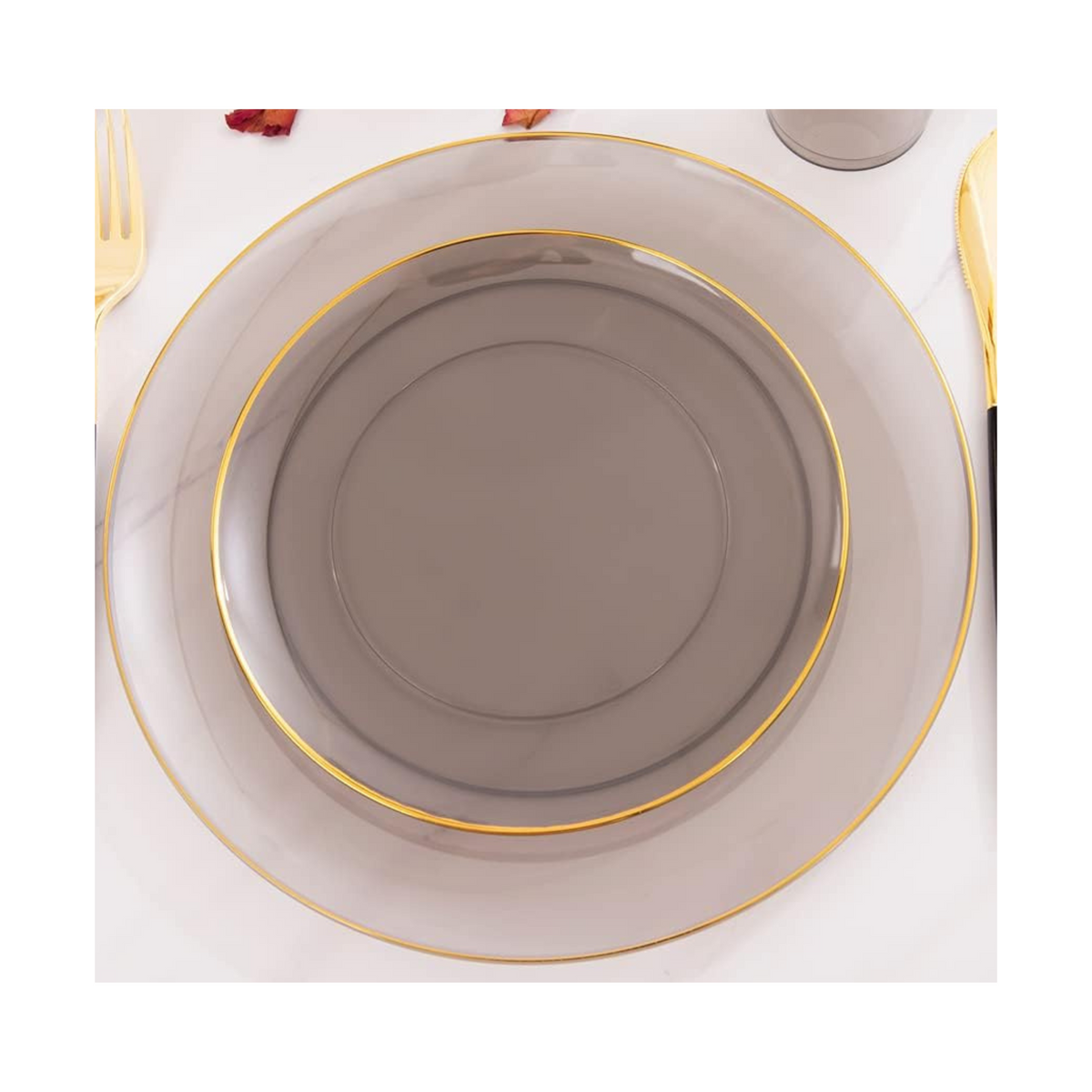 Elegant Black Dinner Plates with 26-cm Gold Rim Set